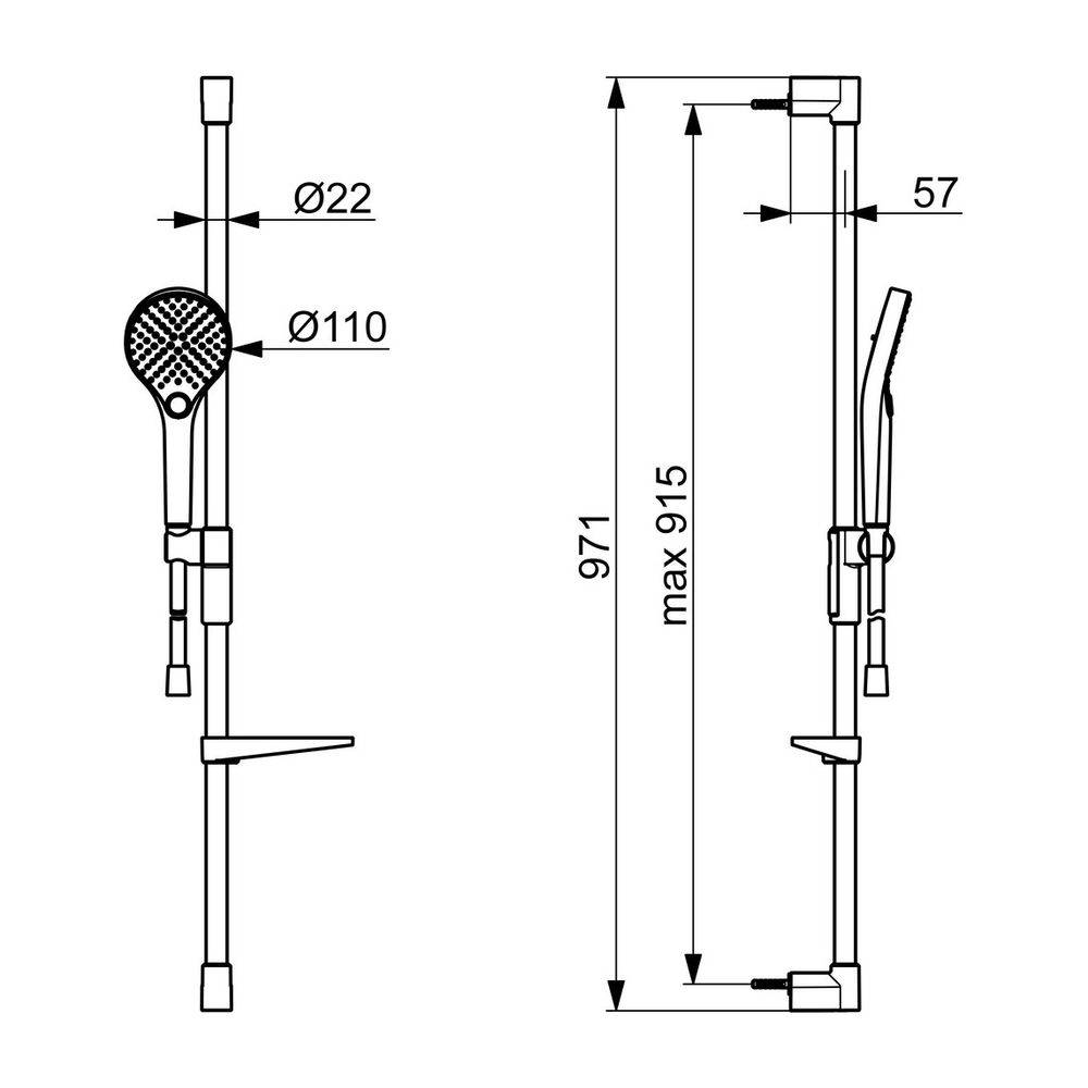 Hansa Viva Wandstangengarnitur, 3-strahlig, Länge 971mm, Brauseschlauch 175cm, Messing/Verbundwerkstoff, Chrom, 44150330
