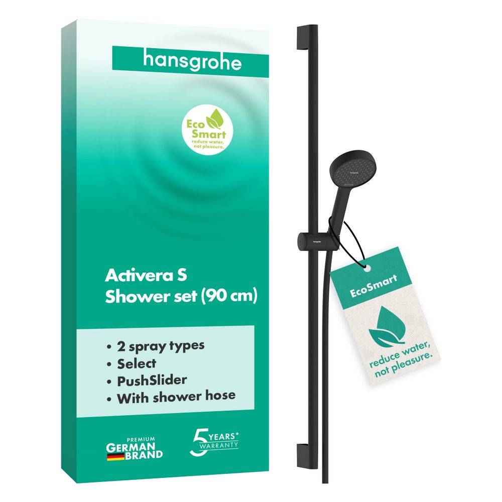 hansgrohe Brauseset Activera Select S 95 2jet EcoSmart mit Brausestange 90cm, Mattschwarz, 1 Stk.