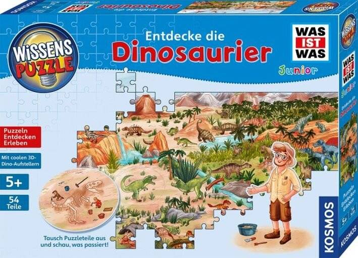 Mitbringspiel WAS IST WAS Wissenpuzzle Dinosaurier 55 Puzzleteile 1 Poster