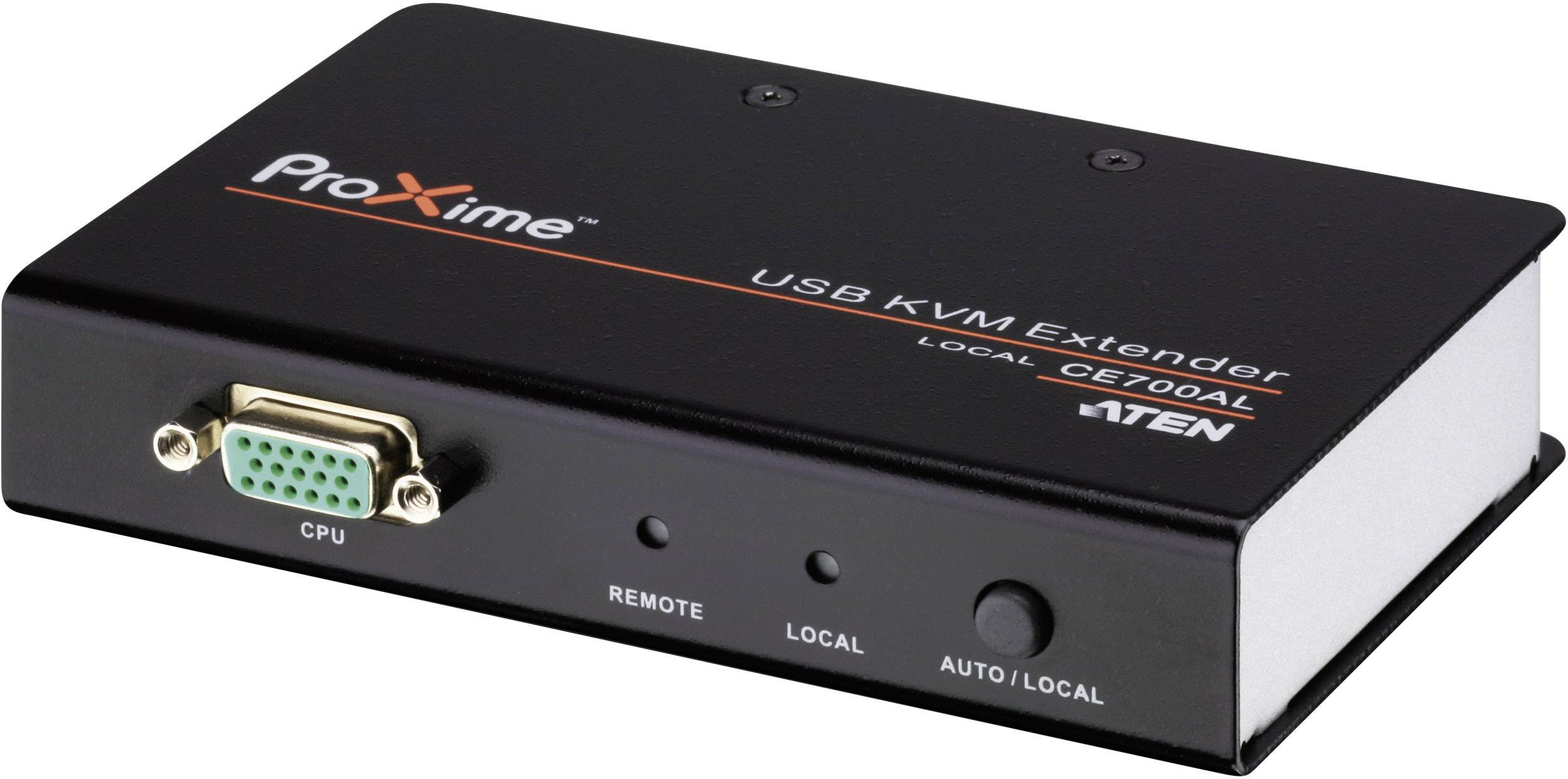 'ProXime USB KVM Extender' Gerät mit VGA-Anschluss und Beschriftung 'LOCAL CE700AL'. Schwarzes Gehäuse, Markenname oben.