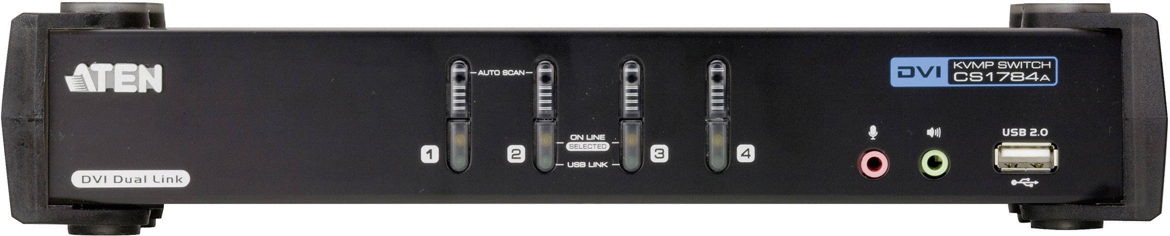 ATEN DVI KVM Switch mit 2.1 Audio, NVIDIA 3D, USB, 4-fach, Desktop, mit Anschlusskabeln
