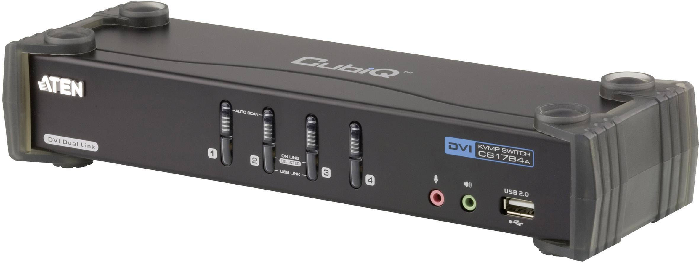 ATEN DVI KVM Switch mit 2.1 Audio, NVIDIA 3D, USB, 4-fach, Desktop, mit Anschlusskabeln