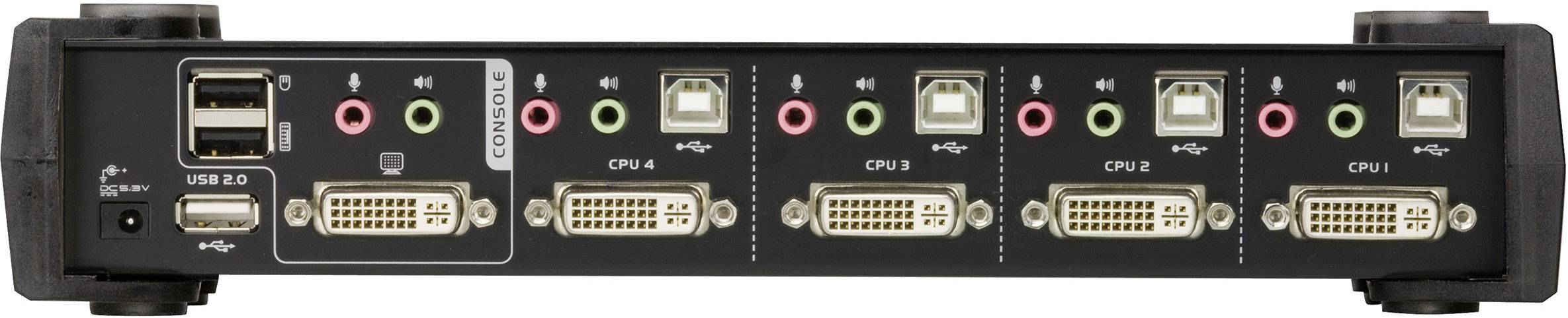 ATEN DVI KVM Switch mit 2.1 Audio, NVIDIA 3D, USB, 4-fach, Desktop, mit Anschlusskabeln