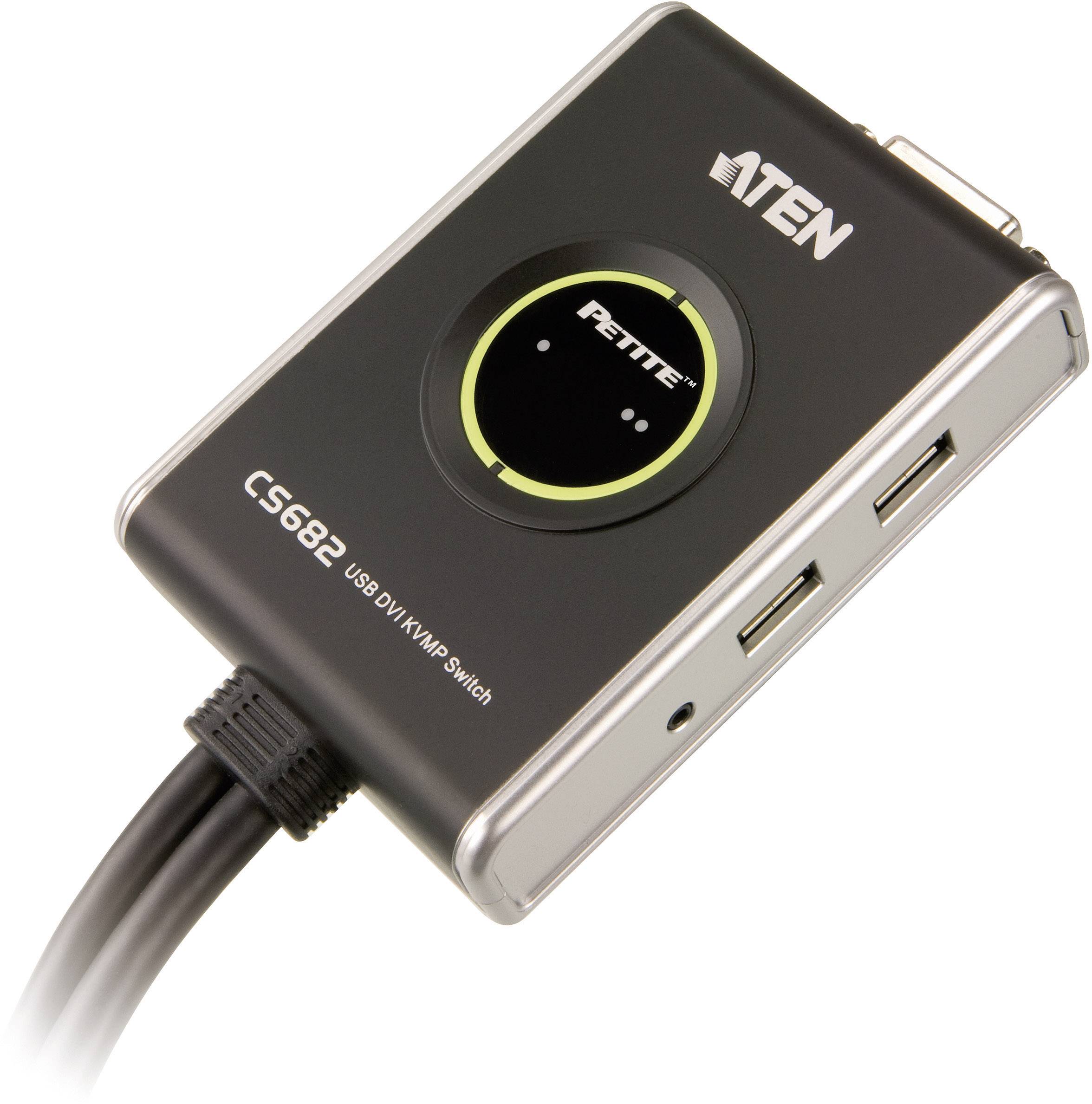 Ein USB DVI KVM Switch von ATEN mit zwei USB-Anschlüssen an der Seite.