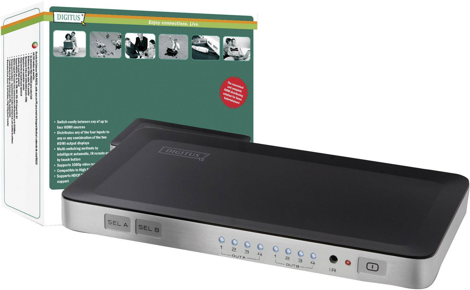 Digitus DS-48300 4 Port HDMI-Matrix-Switch mit Fernbedienung 1920 x 1080 Pixel