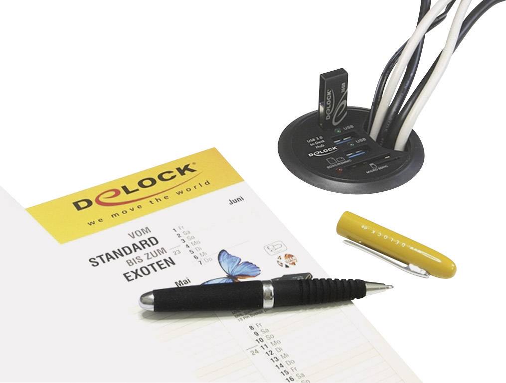 Delock 3 Port USB 3.2 Gen 1-Hub (USB 3.0) mit eingebautem SD-Kartenleser Schwarz