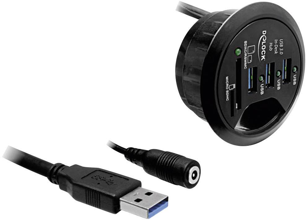 Delock 3 Port USB 3.2 Gen 1-Hub (USB 3.0) mit eingebautem SD-Kartenleser Schwarz