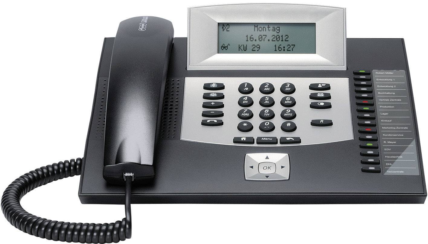 Auerswald COMfortel 1600 Systemtelefon, ISDN Headsetanschluss, Freisprechen, Touchscreen Beleuchtetes Display Schwarz, Silber