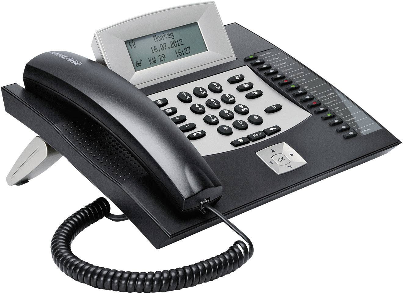 Auerswald COMfortel 1600 Systemtelefon, ISDN Headsetanschluss, Freisprechen, Touchscreen Beleuchtetes Display Schwarz, Silber
