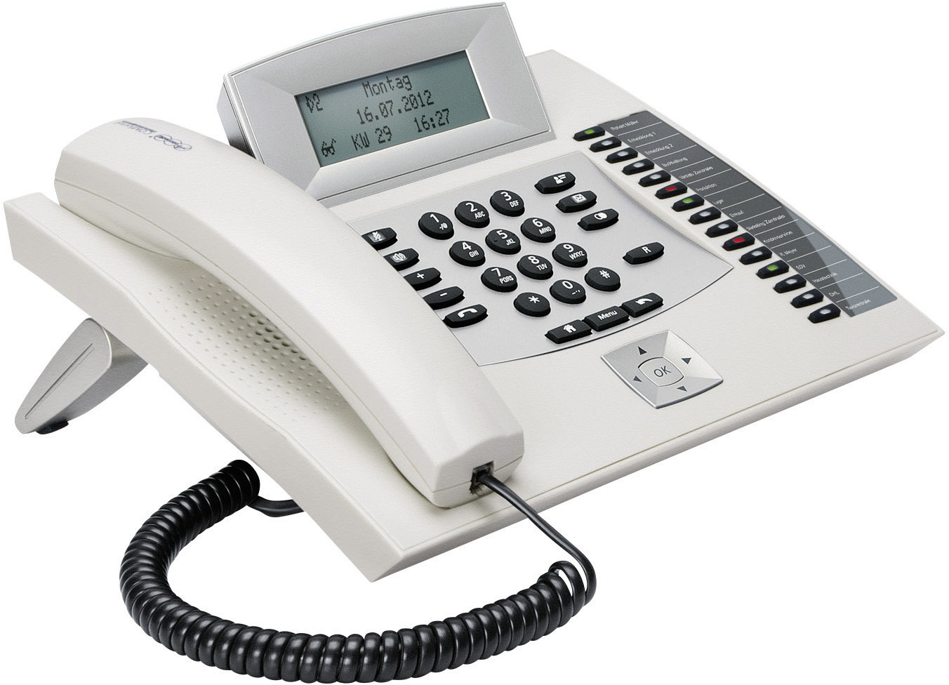 Auerswald COMfortel 1600 Systemtelefon, ISDN Headsetanschluss, Freisprechen, Touchscreen Beleuchtetes Display Weiß, Silber