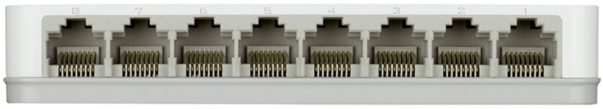 Sechster Port Ethernet-Switch in Nahaufnahme, zeigt sechs RJ-45-Netzwerkanschlüsse für Verbindungen in einem Netzwerk.
