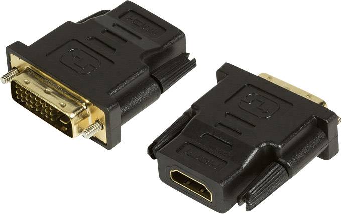 Ein HDMI-zu-DVI-Adapter, gezeigt aus zwei Perspektiven, ermöglicht die Verbindung zwischen HDMI- und DVI-Anschlüssen an Geräten.