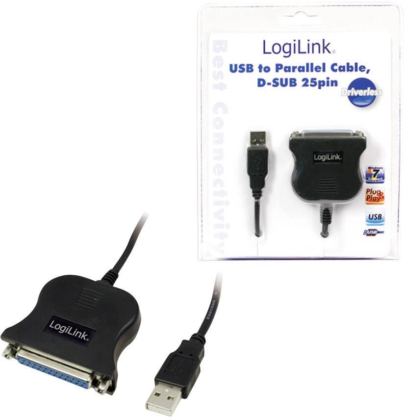 LogiLink USB 1.1 Anschlusskabel [1x USB 1.1 Stecker A - 1x D-SUB-Buchse 25pol.] UA0054 1.50m