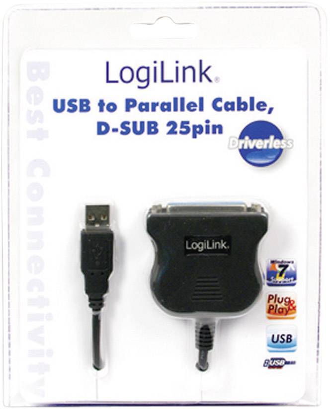 LogiLink USB 1.1 Anschlusskabel [1x USB 1.1 Stecker A - 1x D-SUB-Buchse 25pol.] UA0054 1.50m