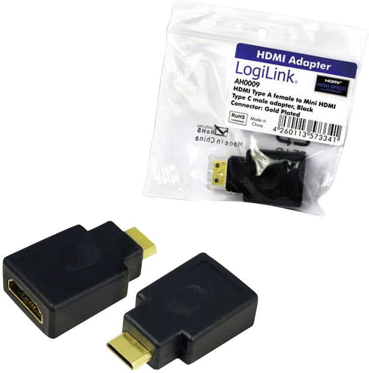 LogiLink AH0009 HDMI Adapter [1x HDMI-Stecker C Mini - 1x HDMI-Buchse] Schwarz vergoldete Steckkontakte