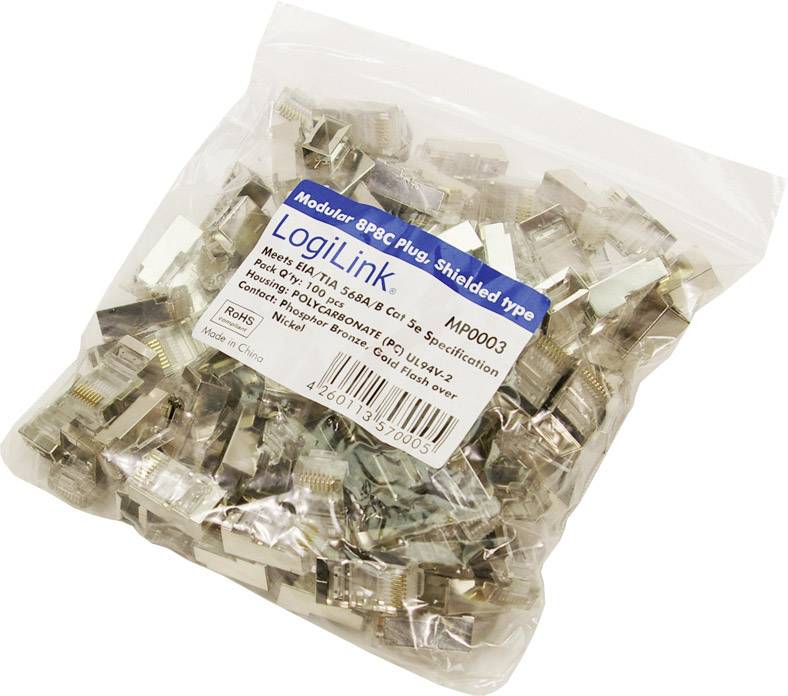 LogiLink RJ45-Modularstecker CAT 5e MP0003 Stecker, gerade Pole: 8P8C Silber 100St.