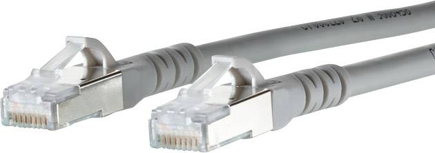 Zwei graue Ethernet-Kabel mit RJ45-Steckern an den Enden, die für Netzwerkanbindungen in Computernetzwerken verwendet werden.