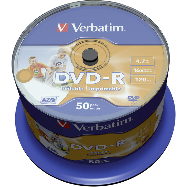 Verbatim 43533 DVD-R Rohling 4.7GB 50 St. Spindel Bedruckbar