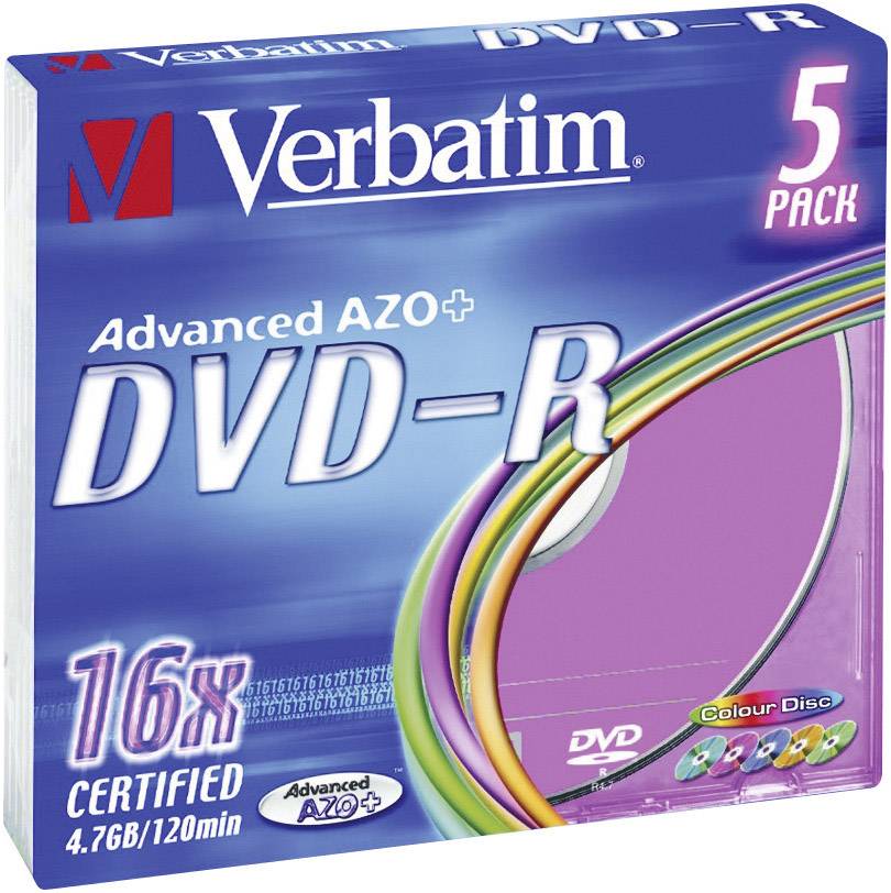 Verbatim 43557 DVD-R Rohling 4.7 GB 5 St. Slimcase Farbig