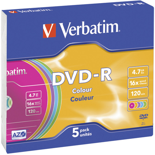 Verbatim 43557 DVD-R Rohling 4.7GB 5 St. Slimcase Farbig