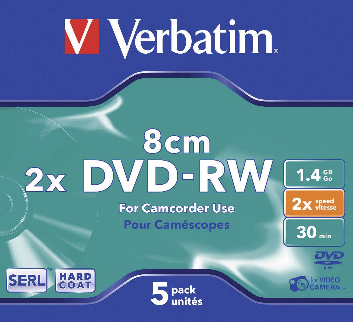 Verbatim 43514 8 cm Mini DVD-R Rohling 1.4 GB 5 St. Jewelcase Wiederbeschreibbar, Silber Matte Oberfläche