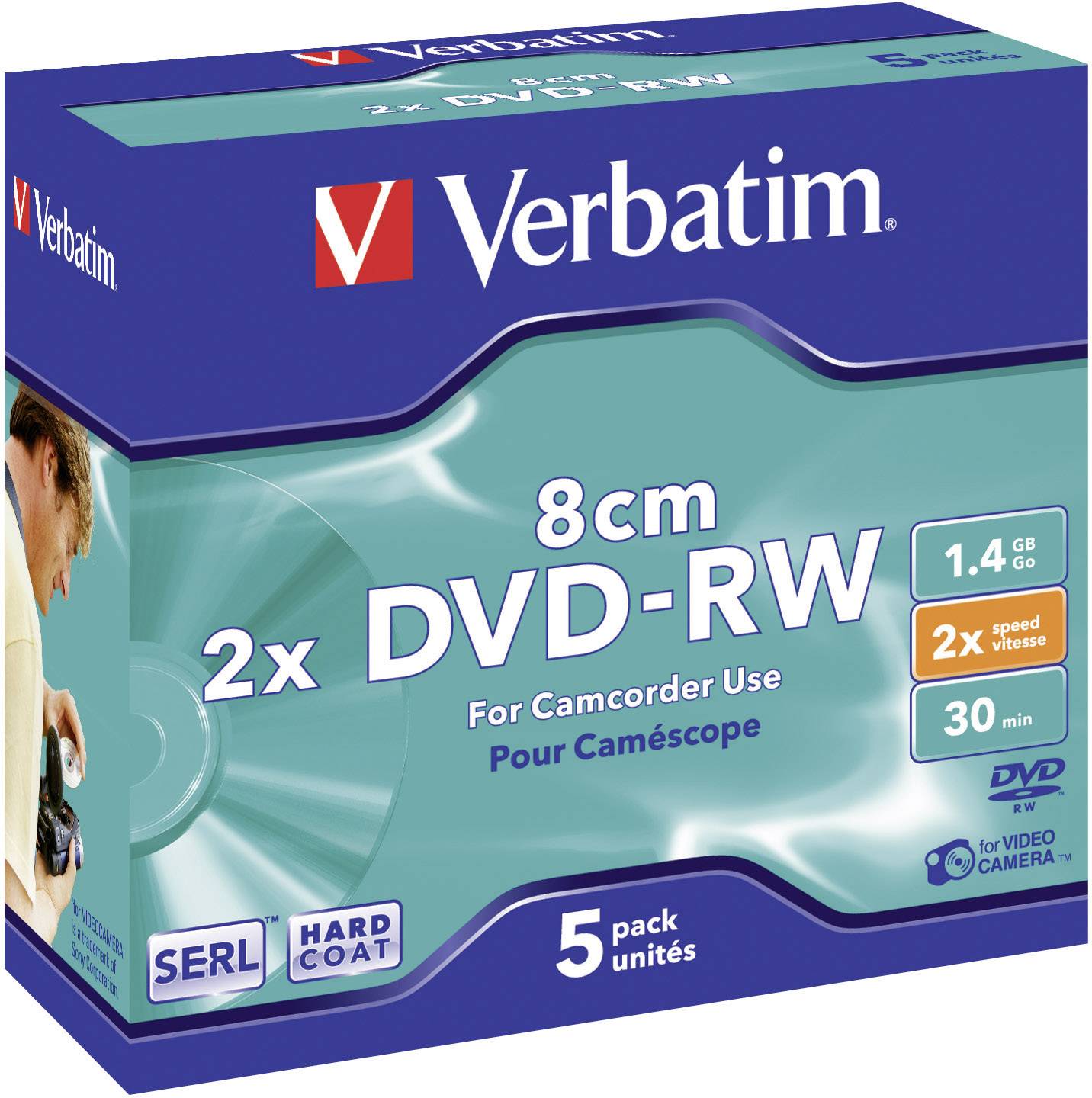 Verbatim 43514 8 cm Mini DVD-R Rohling 1.4 GB 5 St. Jewelcase Wiederbeschreibbar, Silber Matte Oberfläche