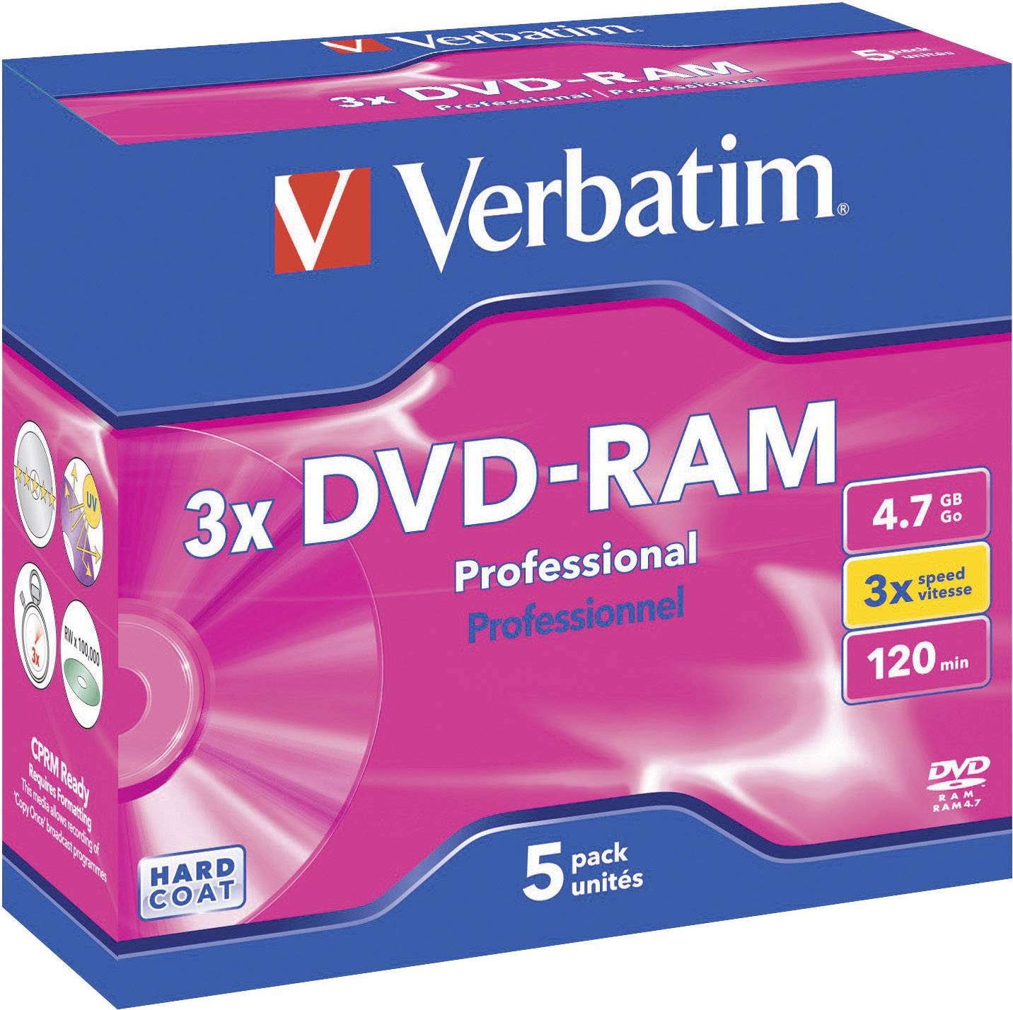 Verbatim 43491 DVD-RAM Rohling 4.7 GB 5 St. Jewelcase Antikratzbeschichtung