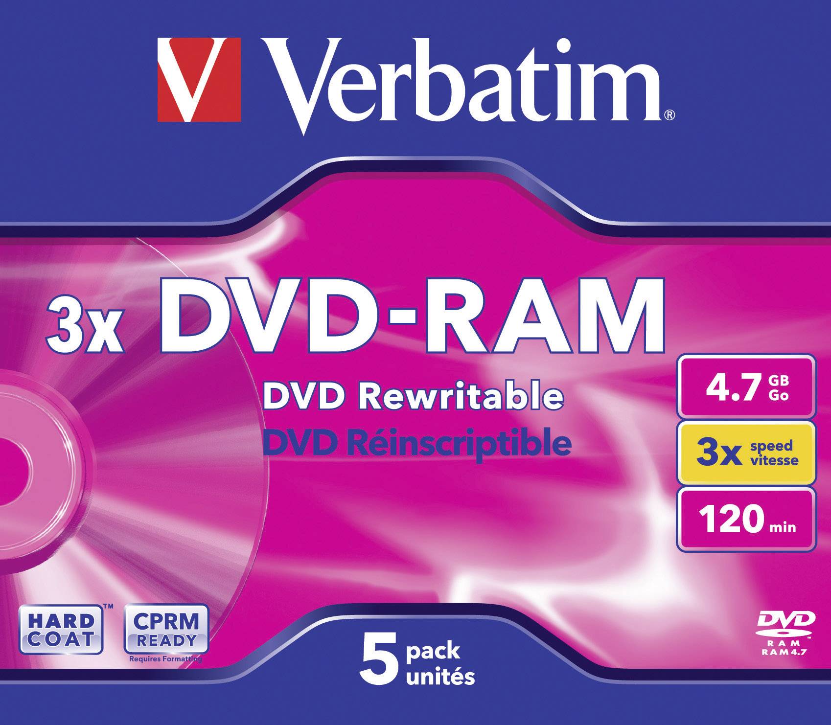 Verbatim 43450 DVD-RAM Rohling 4.7GB 5 St. Jewelcase Antikratzbeschichtung