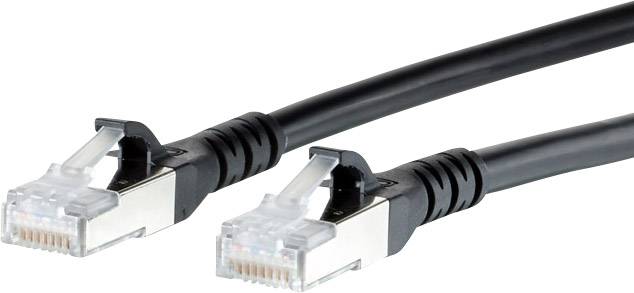 Zwei schwarze Netzwerkkabel mit RJ45-Steckern, die für den Anschluss von Geräten an ein Netzwerk oder Internet verwendet werden.