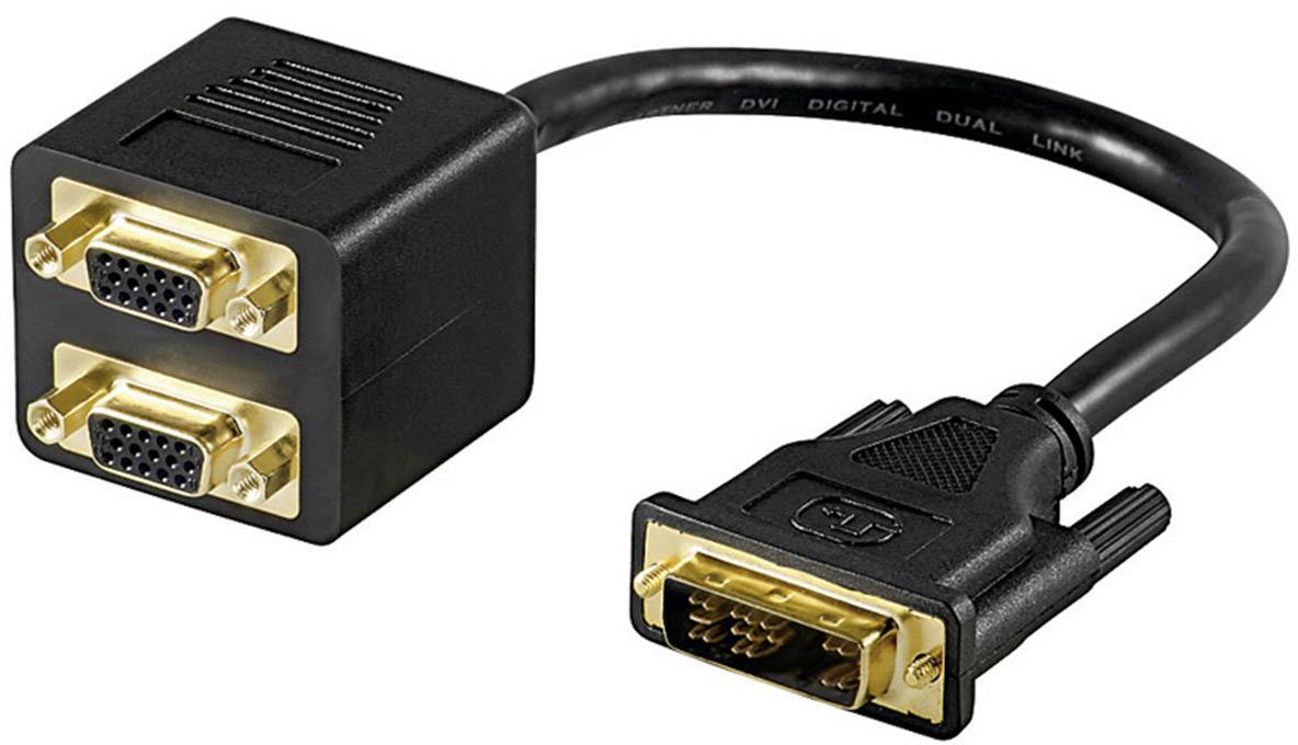 Goobay 68737 DVI / VGA Y-Adapter [1x DVI-Stecker 12+5pol. - 2x VGA-Buchse] Schwarz vergoldete Steckkontakte 15.00 cm