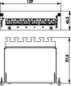 Technische Zeichnung eines rechteckigen elektronischen Geräts mit Maßen: Breite 129 mm, Höhe 40,3 mm und 97,5 mm.
