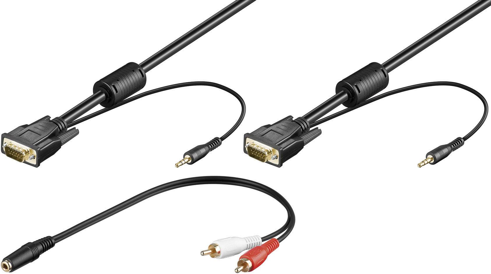 Goobay VGA / Klinke Anschlusskabel  5.00 m Schwarz 93970 mit Ferritkern