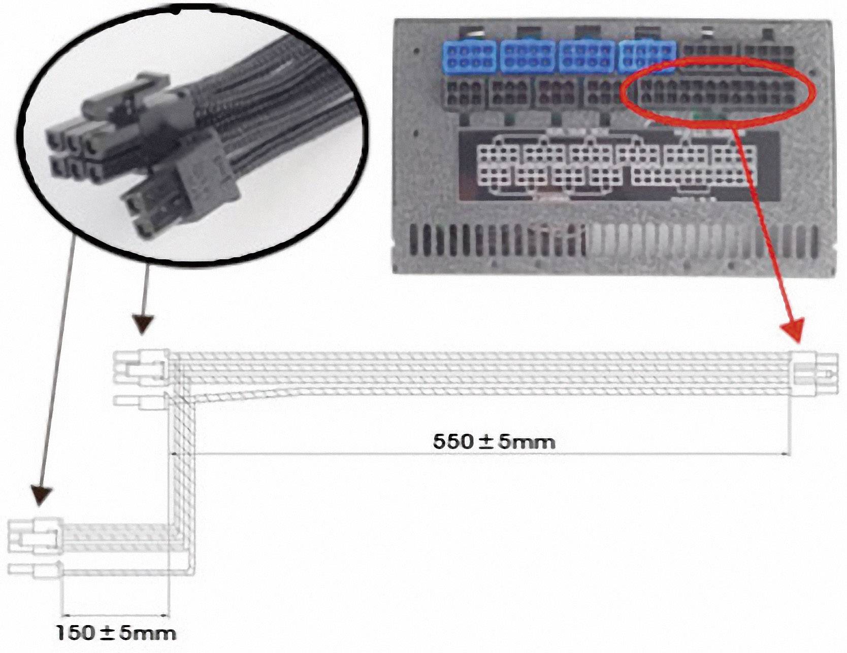 Silverstone Strom Anschlusskabel [1x ATX-Stecker 8pol. (4+4) - 1x ATX-Stecker 8pol. (6+2)] 0.70 m Schwarz