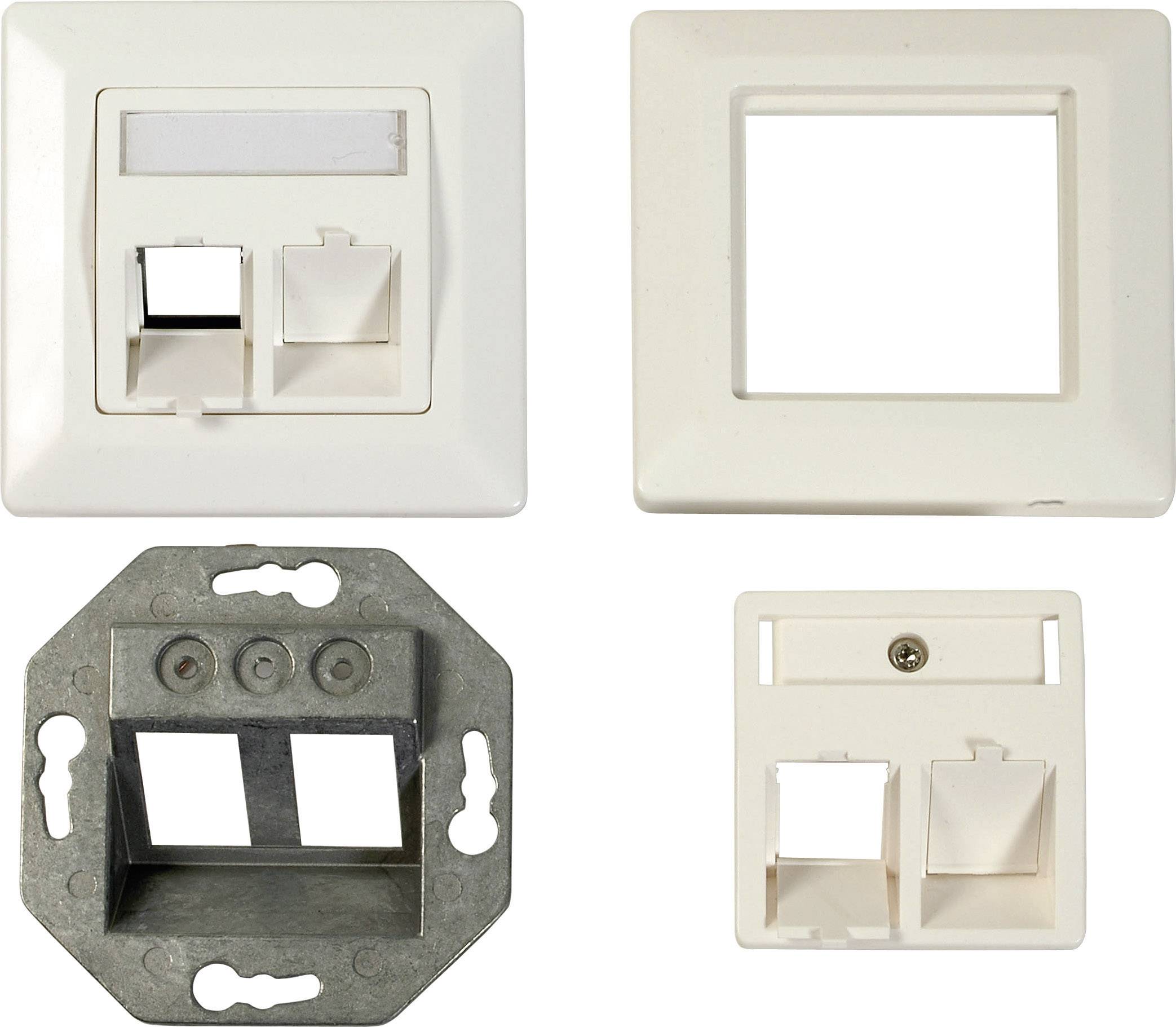 EFB Elektronik ET-25085 Netzwerkdose Unterputz Einsatz mit Zentralplatte und Rahmen CAT 6a 2 Port Reinweiß