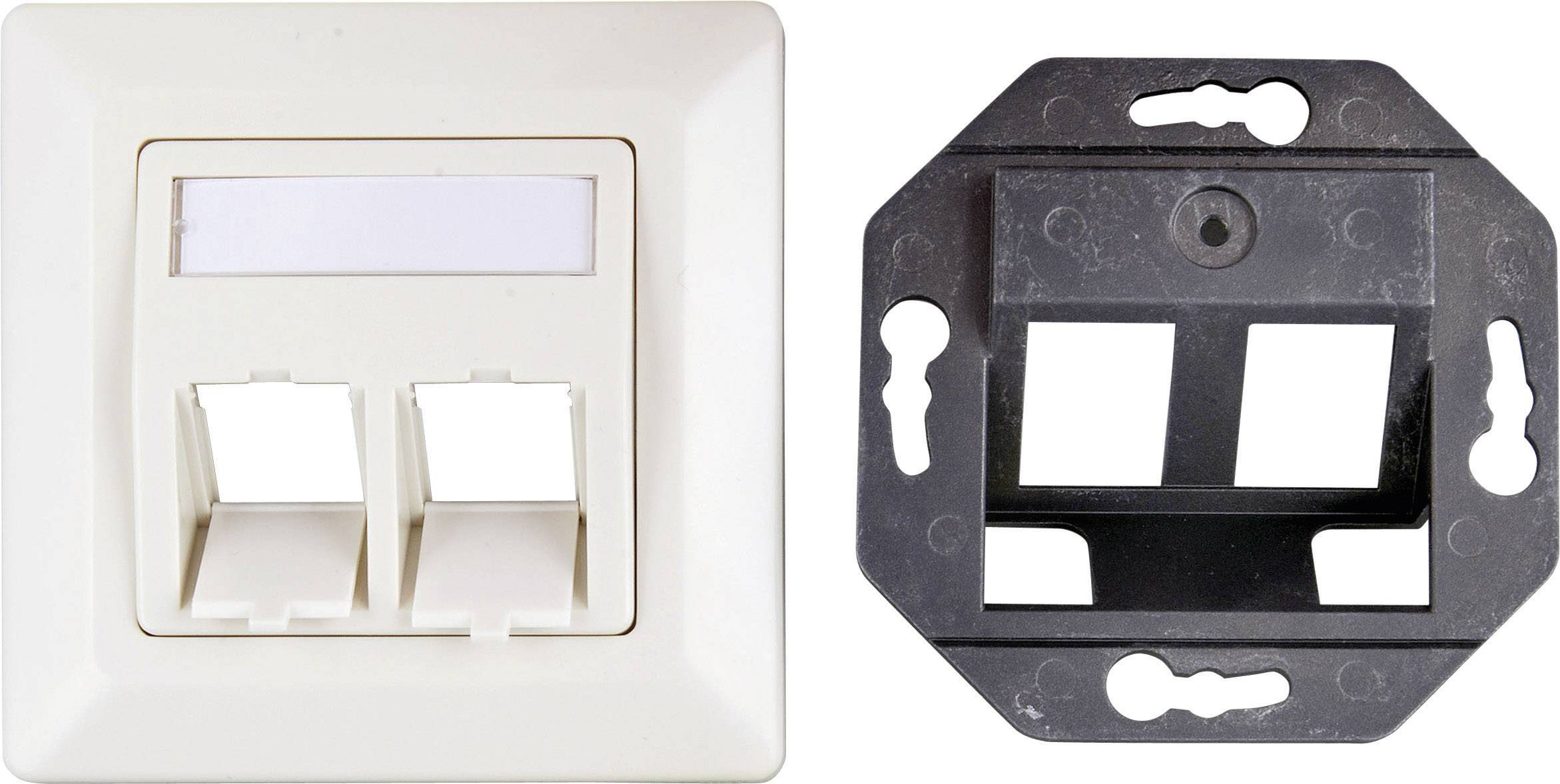 EFB Elektronik ET-25086 Netzwerkdose Unterputz Einsatz mit Zentralplatte und Rahmen CAT 6a 2 Port Perlweiß