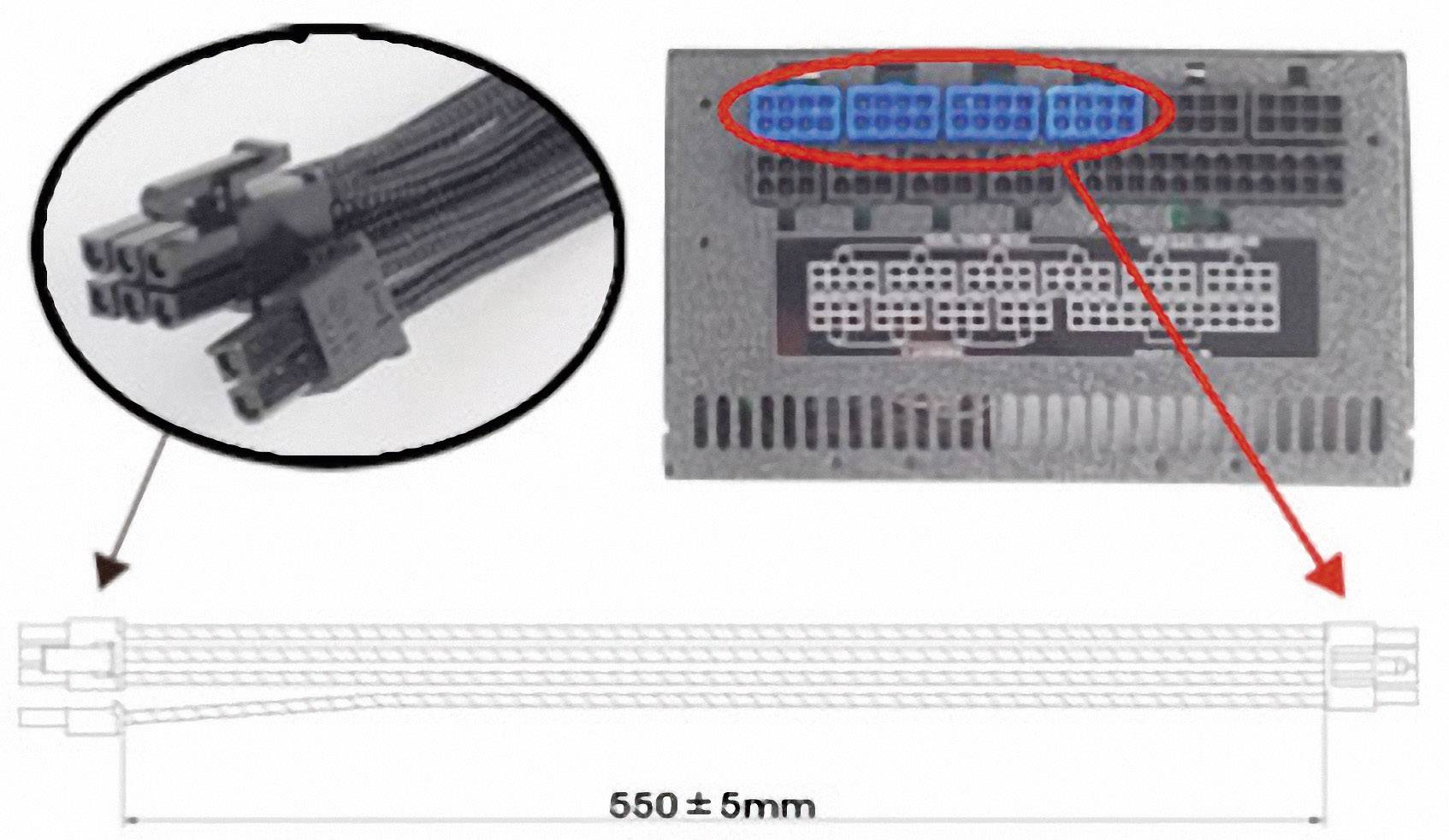 Silverstone Strom Anschlusskabel [1x ATX-Stecker 8pol. (4+4) - 1x ATX-Stecker 8pol. (6+2)] 0.75 m Schwarz