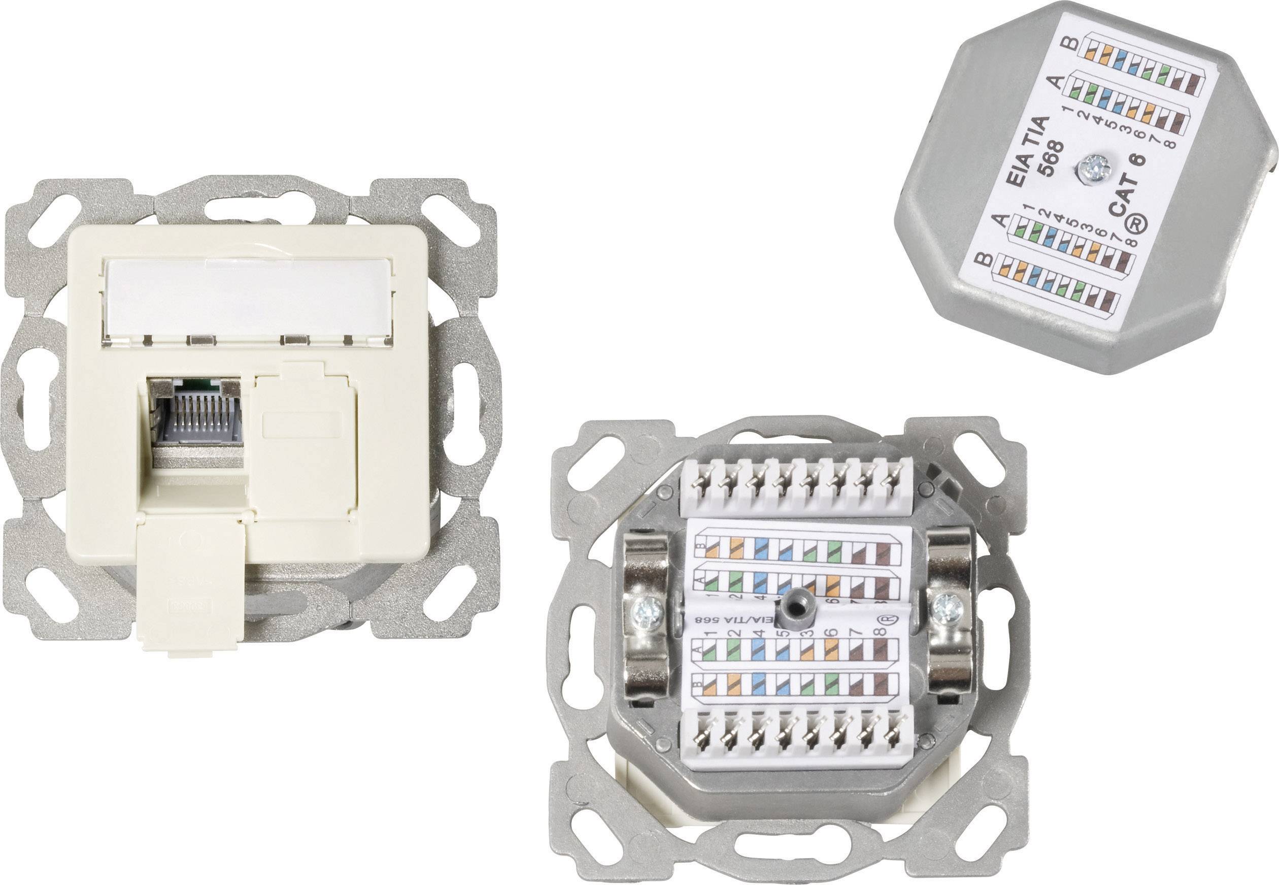 EFB Elektronik Netzwerkdose Unterputz Einsatz mit Zentralplatte CAT 6a 2 Port Perlweiß
