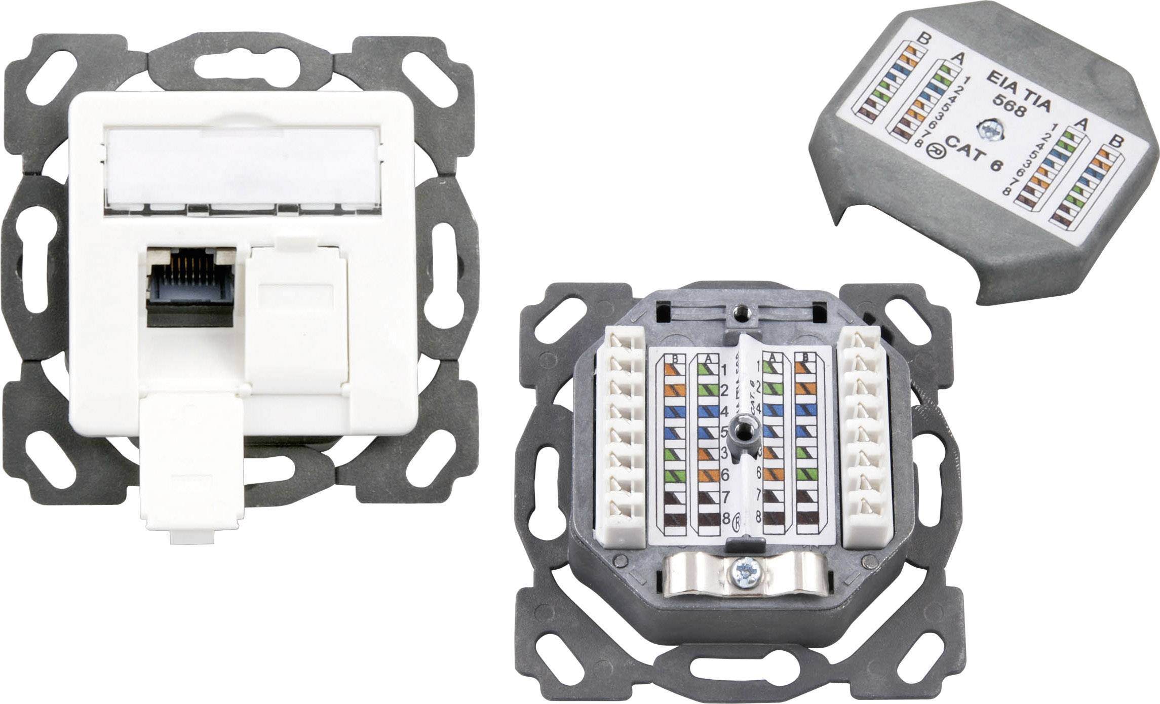EFB Elektronik Netzwerkdose Unterputz Einsatz mit Zentralplatte CAT 6a 2 Port Reinweiß