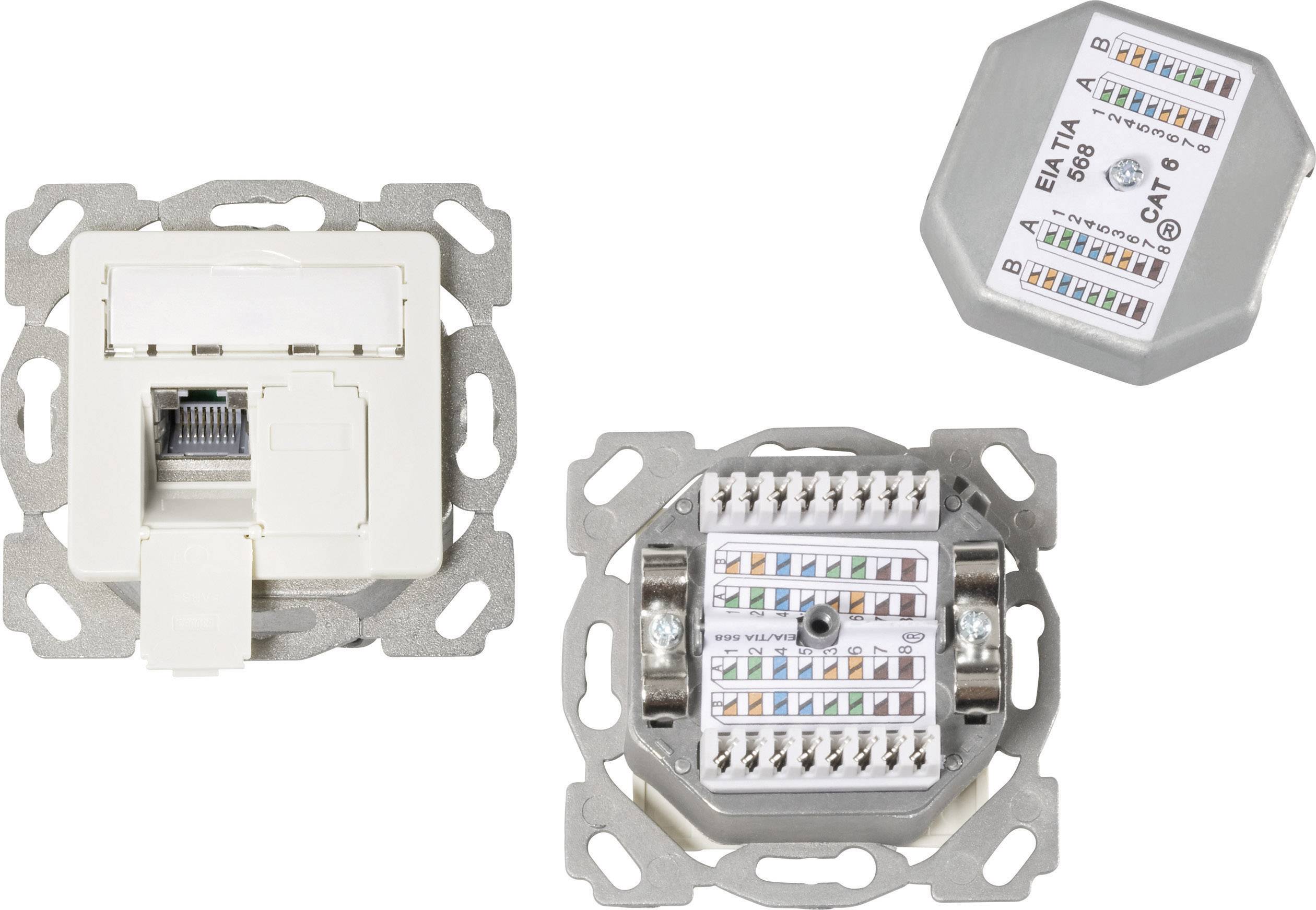 EFB Elektronik Netzwerkdose Unterputz Einsatz mit Zentralplatte CAT 6a 2 Port Reinweiß