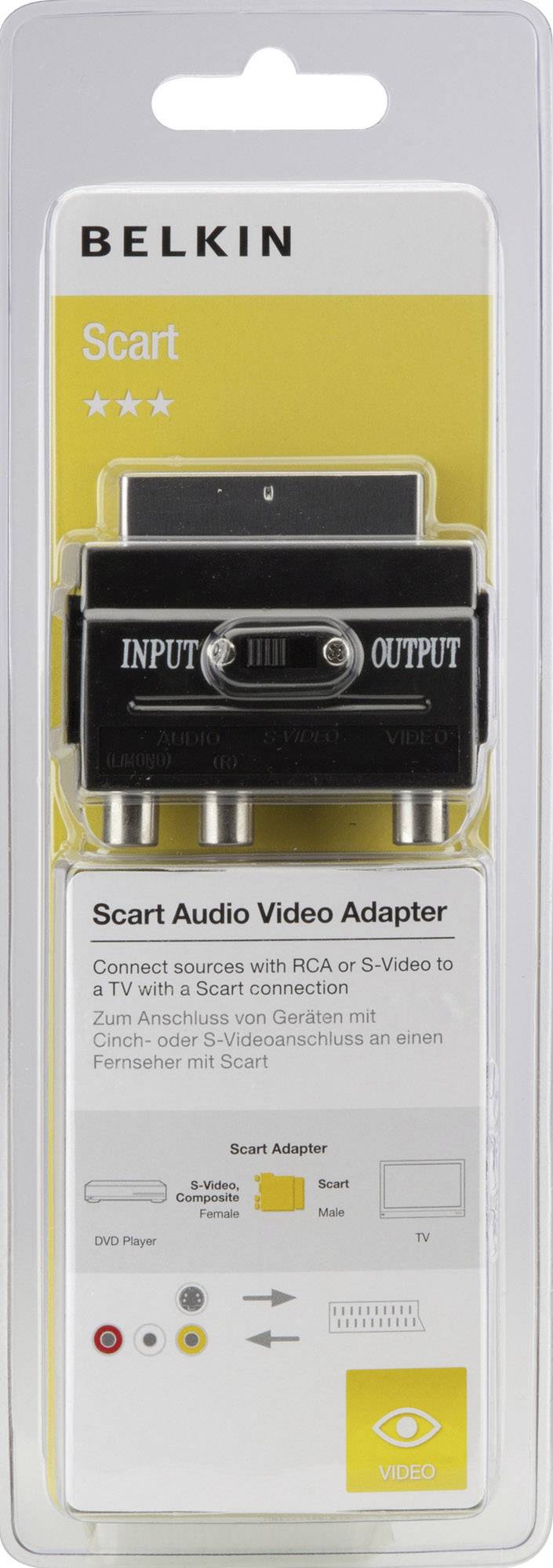 Belkin SCART / S-Video / Composite Cinch TV, Monitor Adapter [1x SCART-Stecker - 3x Cinch-Buchse, S-Video-Buchse]  Schwarz