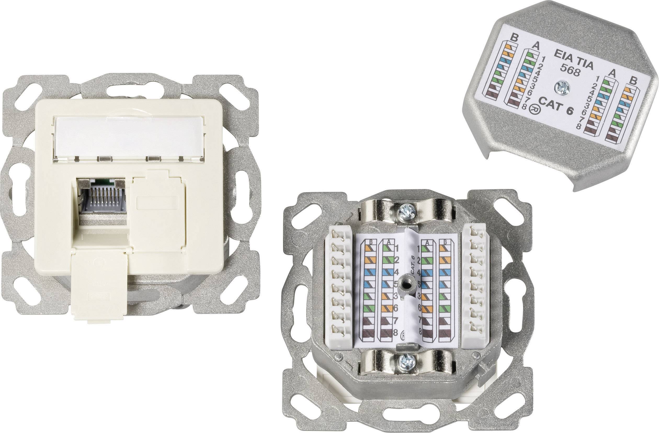 EFB Elektronik Netzwerkdose Unterputz Einsatz mit Zentralplatte CAT 6a 2 Port Perlweiß