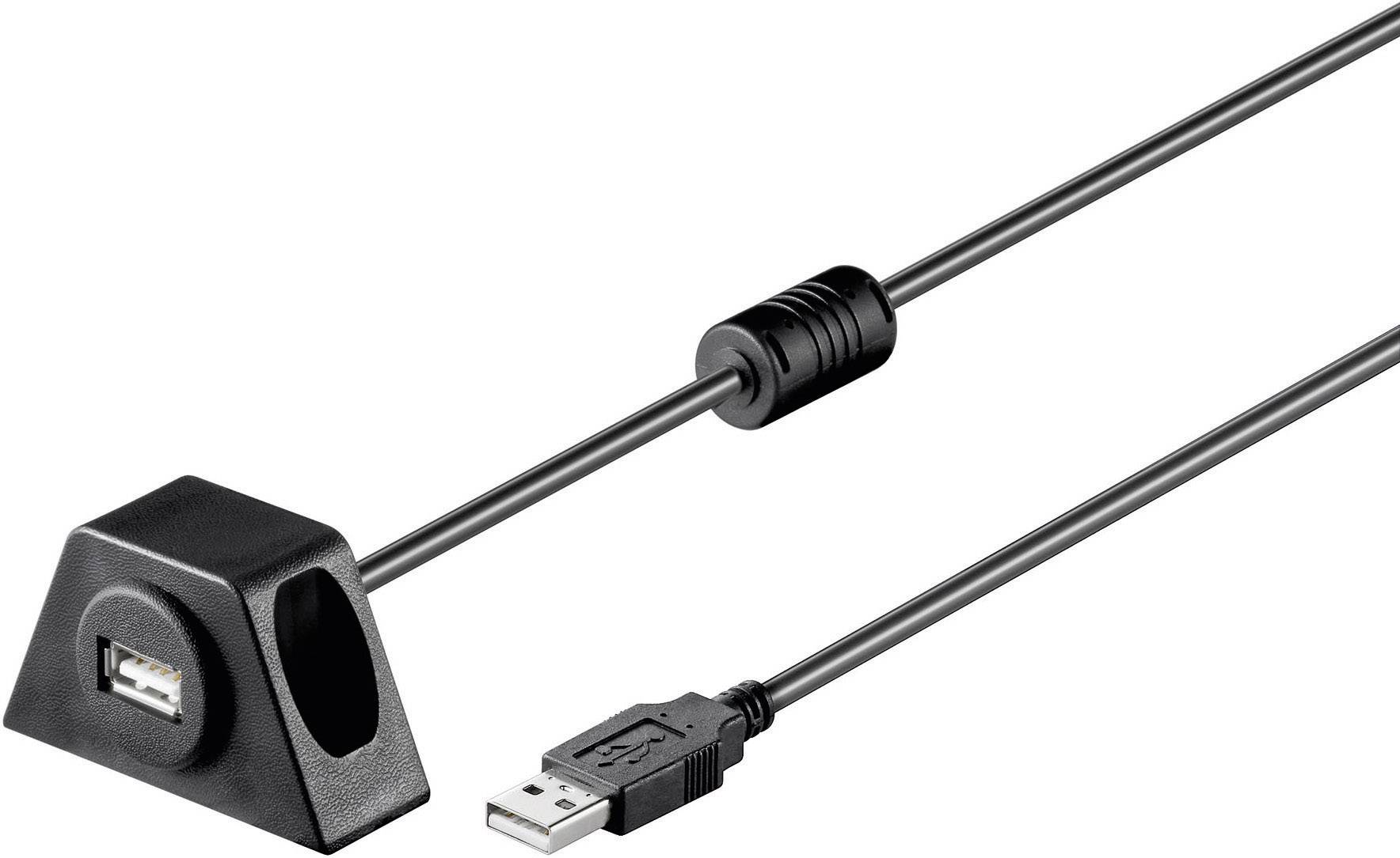 Goobay 93351 USB Verlängerung inkl. Halterung / USB 2.0 Typ A Verlängerungskabel / 480 Mbits USB Kabel / Schwarz / 2m