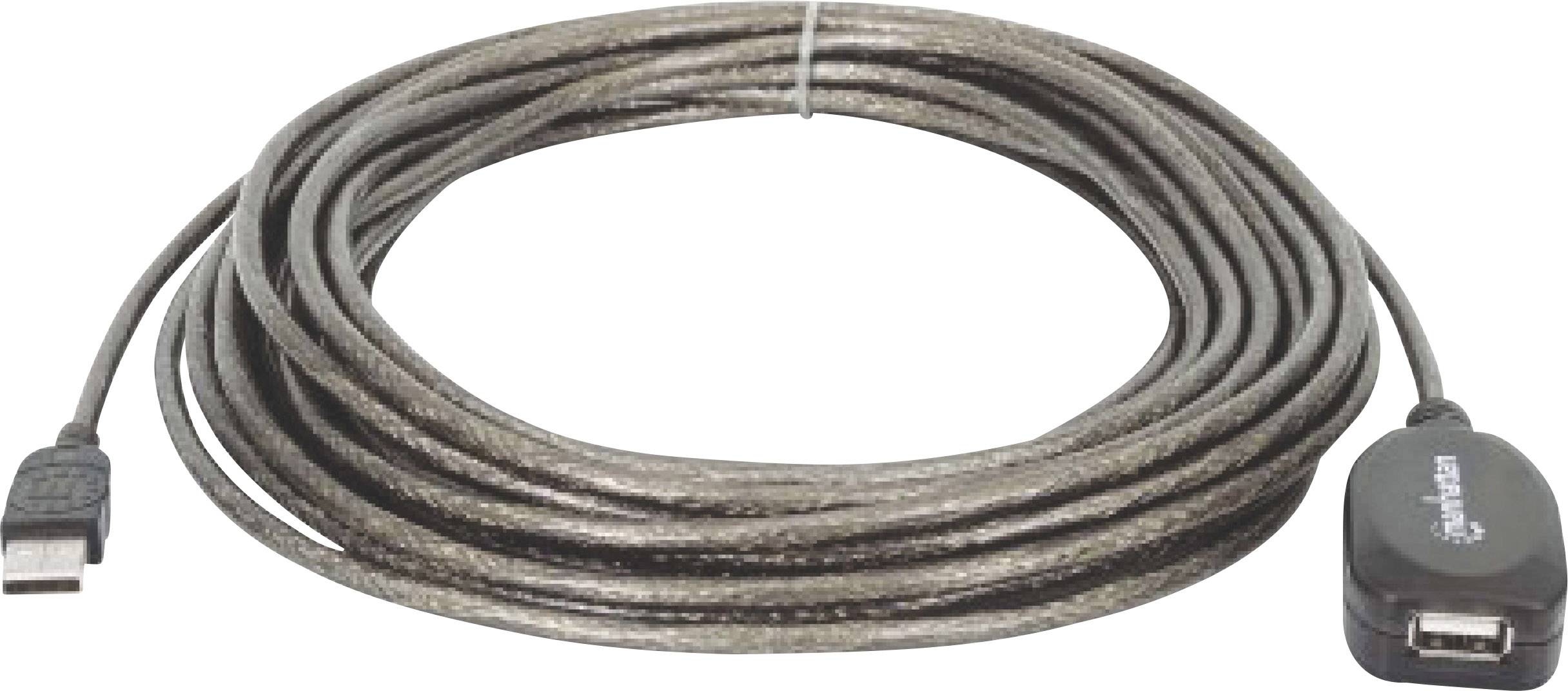 Manhattan USB-Kabel USB 2.0 USB-A Stecker, USB-A Buchse 10.00m Schwarz 150248