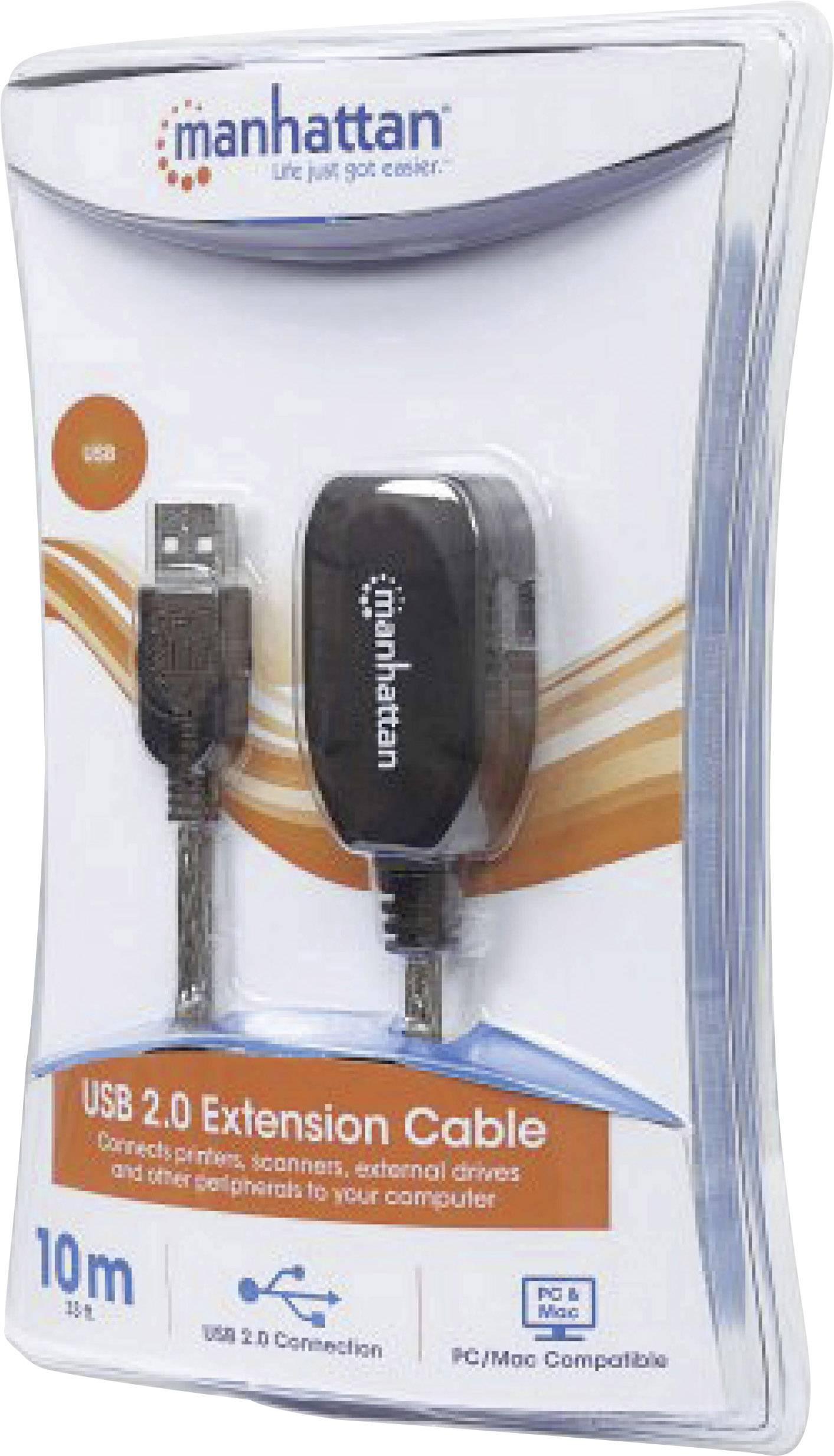 Manhattan USB-Kabel USB 2.0 USB-A Stecker, USB-A Buchse 10.00m Schwarz 150248