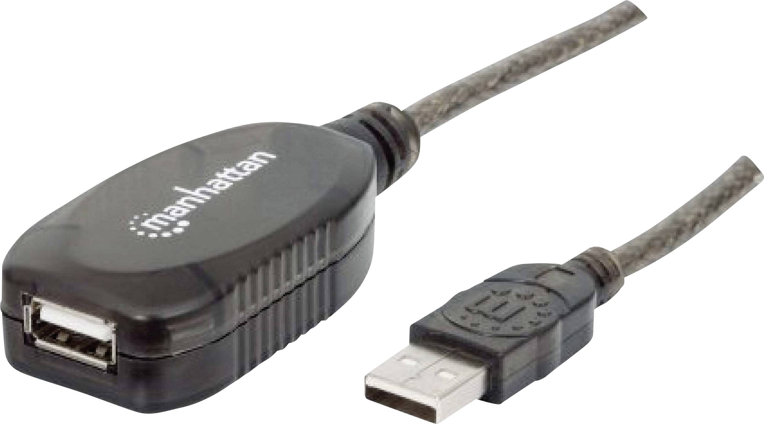 Manhattan USB-Kabel USB 2.0 USB-A Stecker, USB-A Buchse 10.00m Schwarz 150248