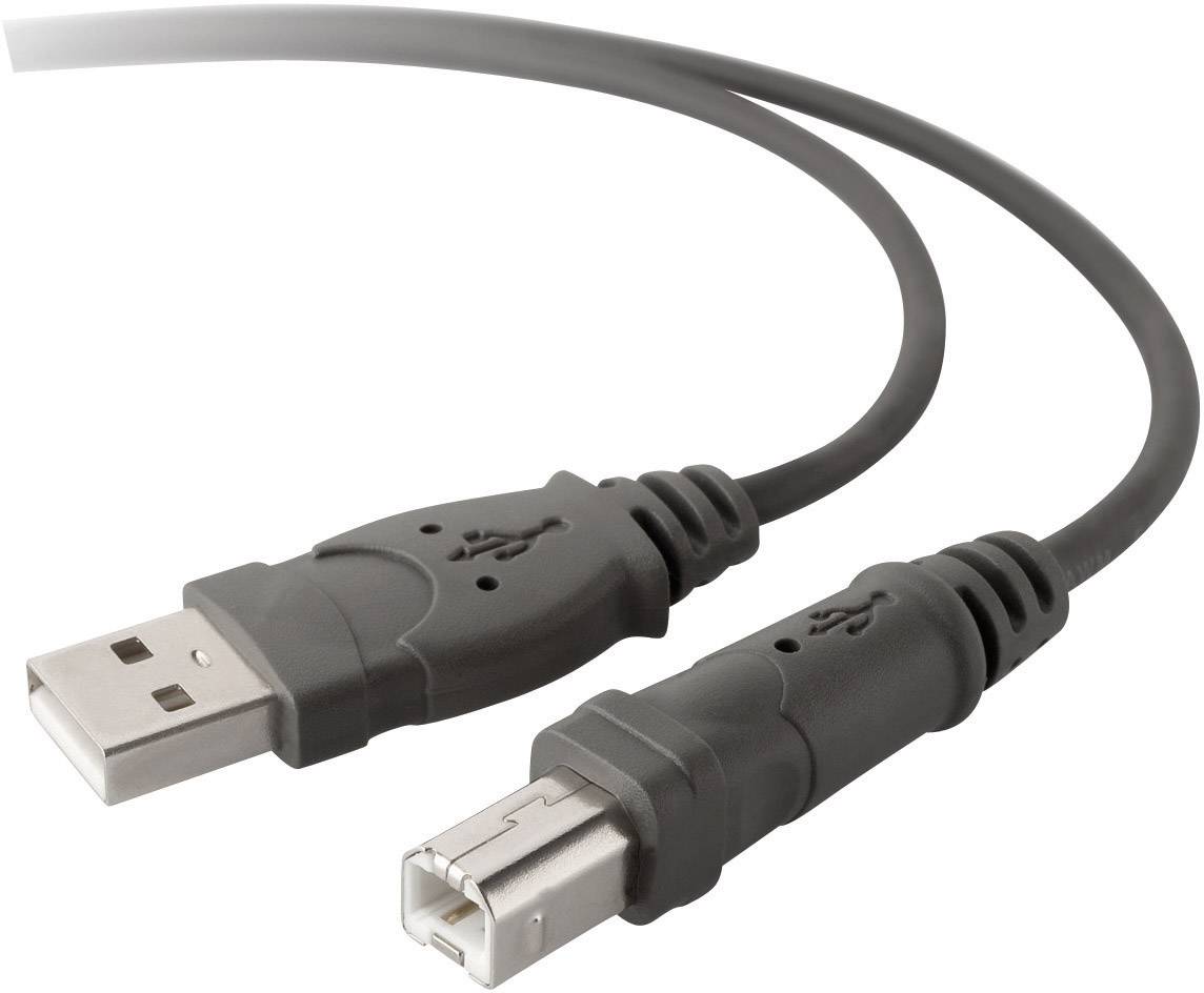 Ein USB-Druckerkabel mit Type-A- und Type-B-Steckern, geeignet zum Anschließen von Druckern an Computer für Datenübertragung.