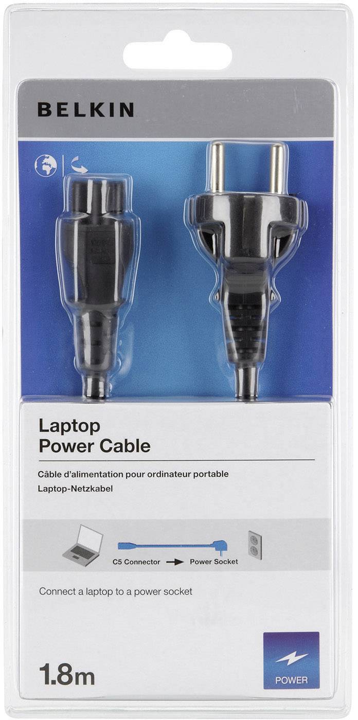Belkin Strom Anschlusskabel [1x Schutzkontakt-Stecker - 1x Kleeblatt-Stecker C6] 1.80 m Schwarz