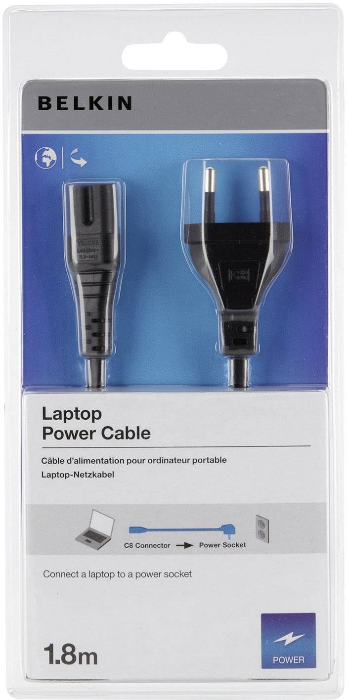 Belkin Strom Anschlusskabel [1x Euro-Stecker - 1x Kleingeräte-Stecker C8] 1.80 m Schwarz