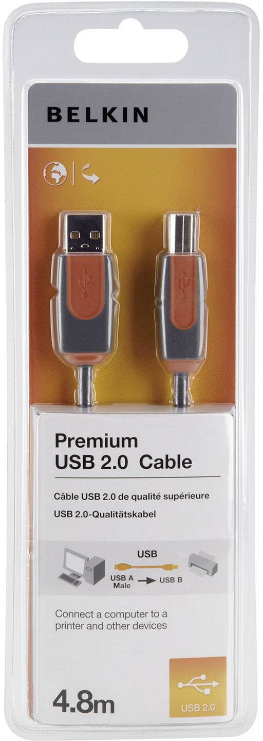 Belkin USB-Kabel USB 2.0 USB-A Stecker, USB-B Stecker 4.80 m Grau UL-zertifiziert CU1000cp4.8M