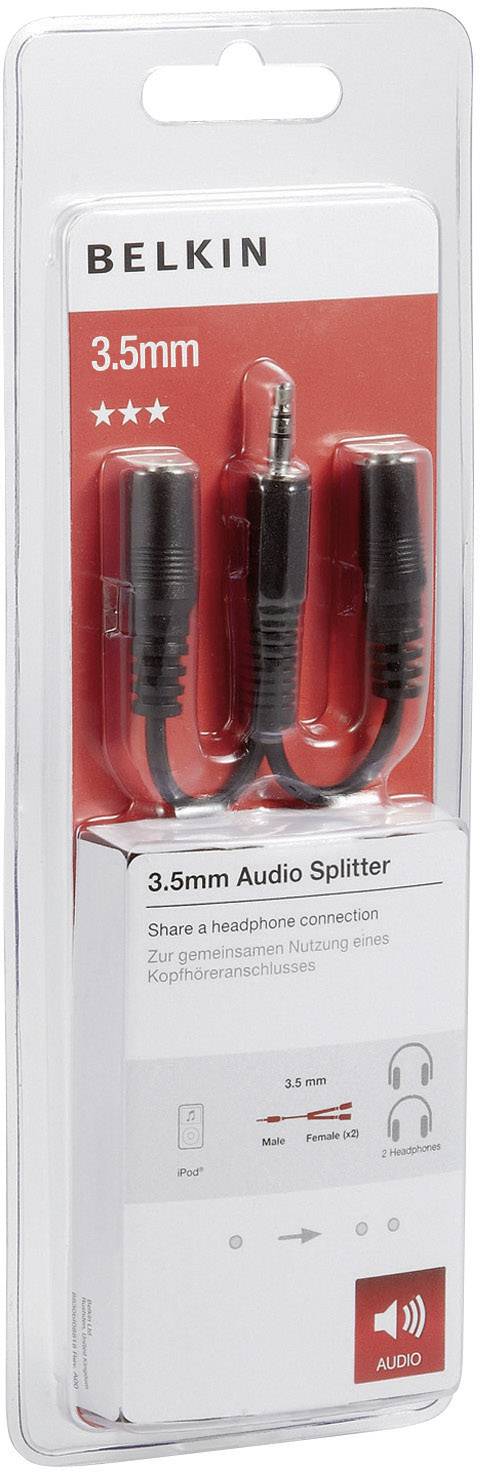 Belkin F3Y121bf0.1M F3Y121bf0.1M Klinke Audio Y-Kabel [1x Klinkenstecker 3.5 mm - 2x Klinkenbuchse 3.5 mm] Schwarz